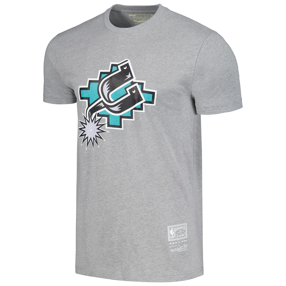 Unisex Mitchell & Ness Heather Gray San Antonio Spurs Hardwood Classics MVP Throwback Logo T-Shirt