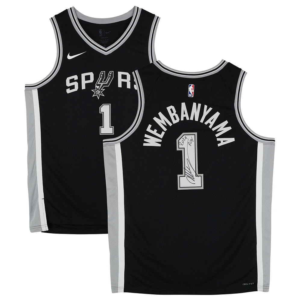 Victor Wembanyama San Antonio Spurs Autographed Black Nike Icon Edition Swingman Jersey with "2024 ROY" Inscription 