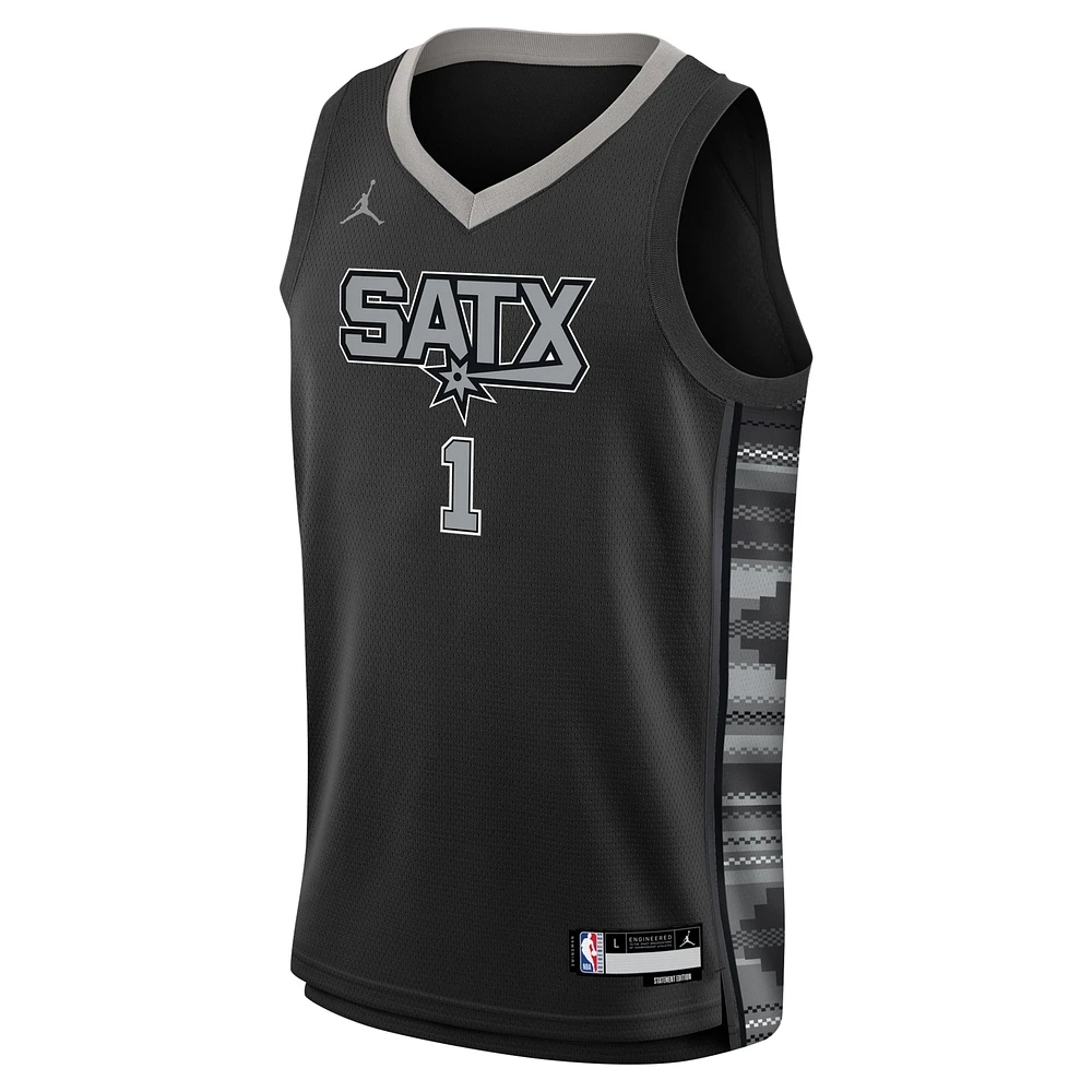 Youth Jordan Brand Victor Wembanyama Black San Antonio Spurs Swingman Jersey - Statement Edition