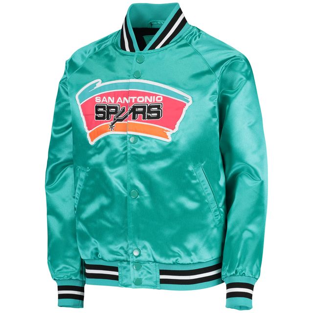Veste San Antonio Spurs Hardwood Classics Satin Raglan Full-Snap pour jeune Mitchell & Ness Bleu sarcelle
