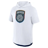 Men's Fanatics White San Diego FC Hat Trick Stadium Slub Raglan Short Sleeve Pullover Hoodie