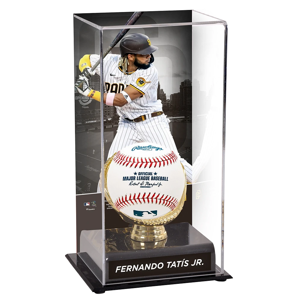 Vitrine de présentation des gants dorés des Padres de San Diego de Fernando Tatis Jr avec image