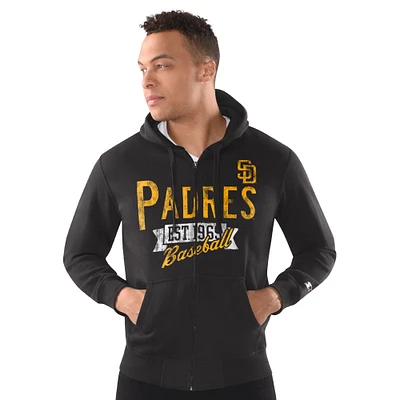Sweat à capuche zippé classique noir vieilli des Padres de San Diego pour homme