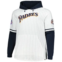 Men's '47 White San Diego Padres Big & Tall Pinstripe Double Header Collection Pullover Hoodie