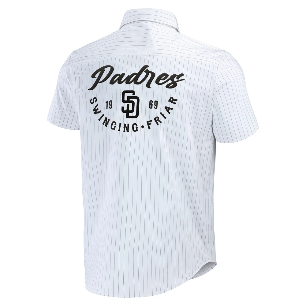 Collection Darius Rucker pour hommes par Fanatics Chemise boutonnée à manches courtes blanche rayures pin des Padres de San Diego