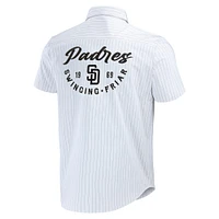 Collection Darius Rucker pour hommes par Fanatics Chemise boutonnée à manches courtes blanche rayures pin des Padres de San Diego