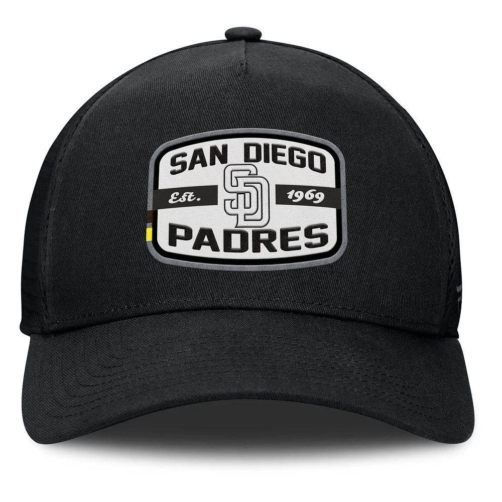 Casquette Snapback de camionneur A-Frame Fanatics pour hommes, noire, San Diego Padres Team Patch