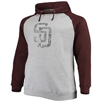 Men's Fanatics Heathered Gray/Brown San Diego Padres Big & Tall Raglan Pullover Hoodie