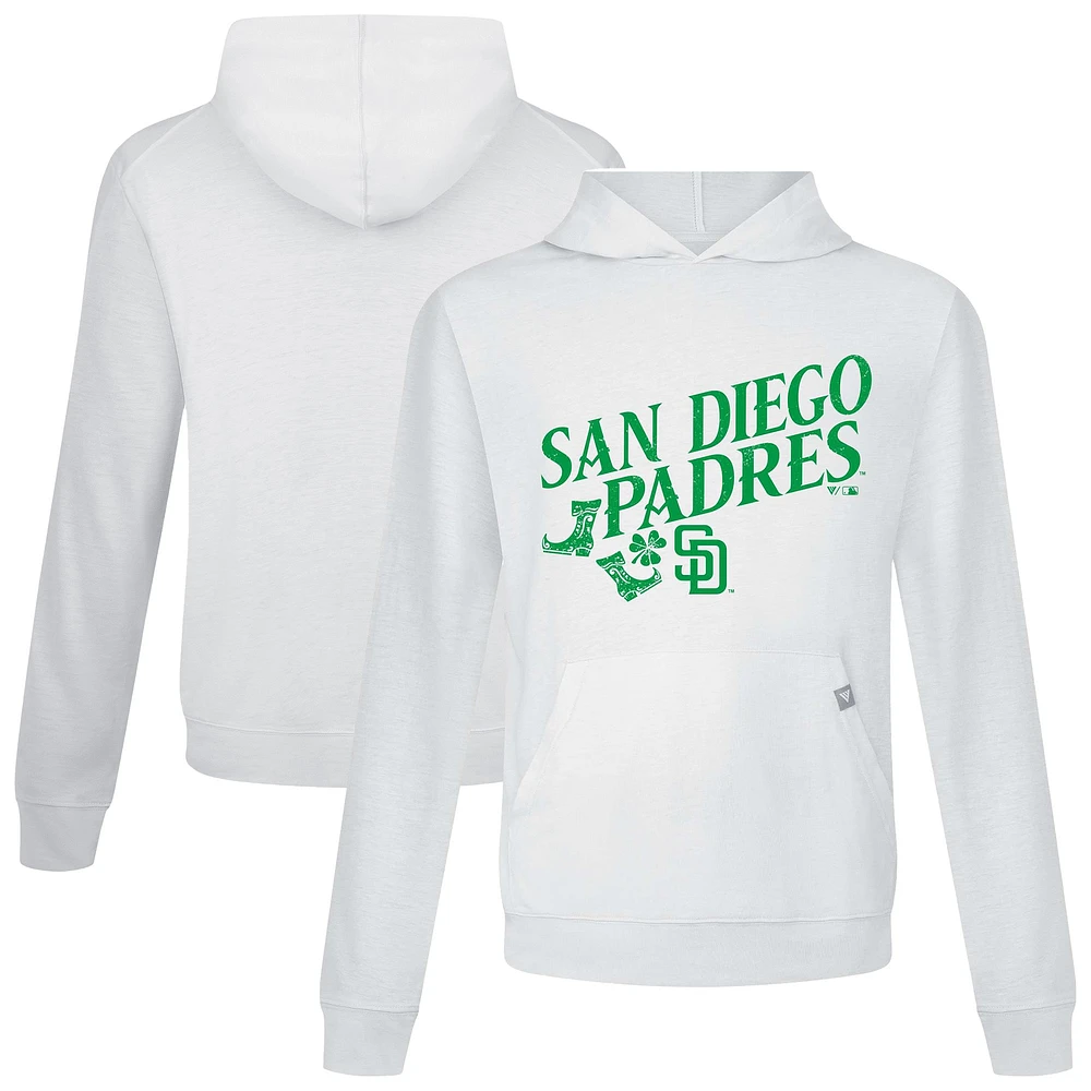 Men's Levelwear White San Diego Padres St. Patrick's Day Relay Boots Pullover Hoodie