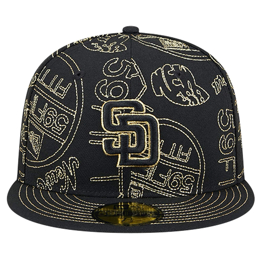 Men's New Era Black San Diego Padres 59FIFTY Day Allover Fitted Hat