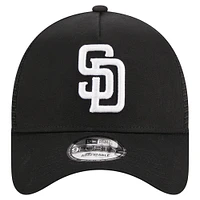 Men's New Era Black San Diego Padres A-Frame 9FORTY Trucker Adjustable Hat