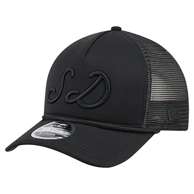 Casquette camionneur ajustable New Era noire San Diego Padres City Initial 9FORTY A-Frame M-Crown pour homme