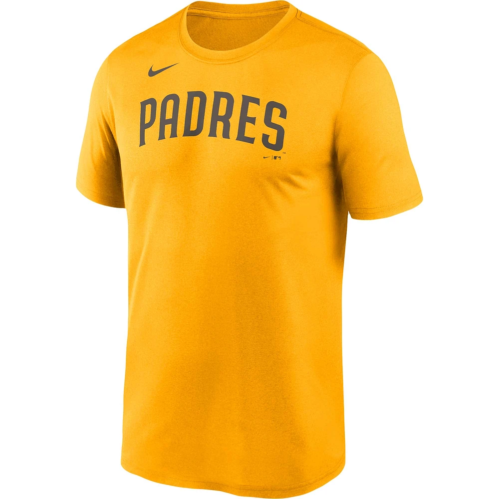 T-shirt grande taille et or Nike San Diego Padres Wordmark Legend Performance pour homme
