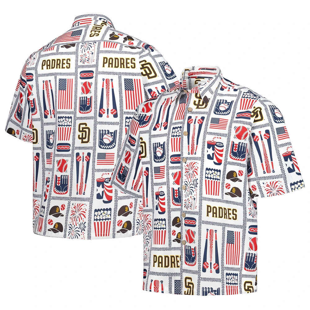 Chemise boutonnée Reyn Spooner pour homme, blanche, San Diego Padres Americana