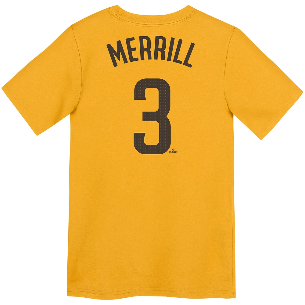 Preschool Nike Jackson Merrill Gold San Diego Padres Player Name & Number T-Shirt