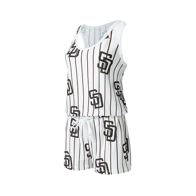 Combi-short en tricot à fines rayures Concepts Sport pour femmes, blanc, San Diego Padres Reel
