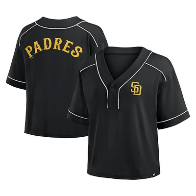 Women's Fanatics Black San Diego Padres Oversized Champ Game Cropped V-Neck T-Shirt