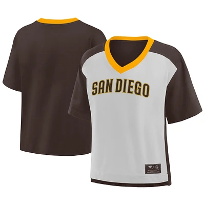 T-shirt surdimensionné à col en V pour femme Fanatics marron/graphite des Padres de San Diego