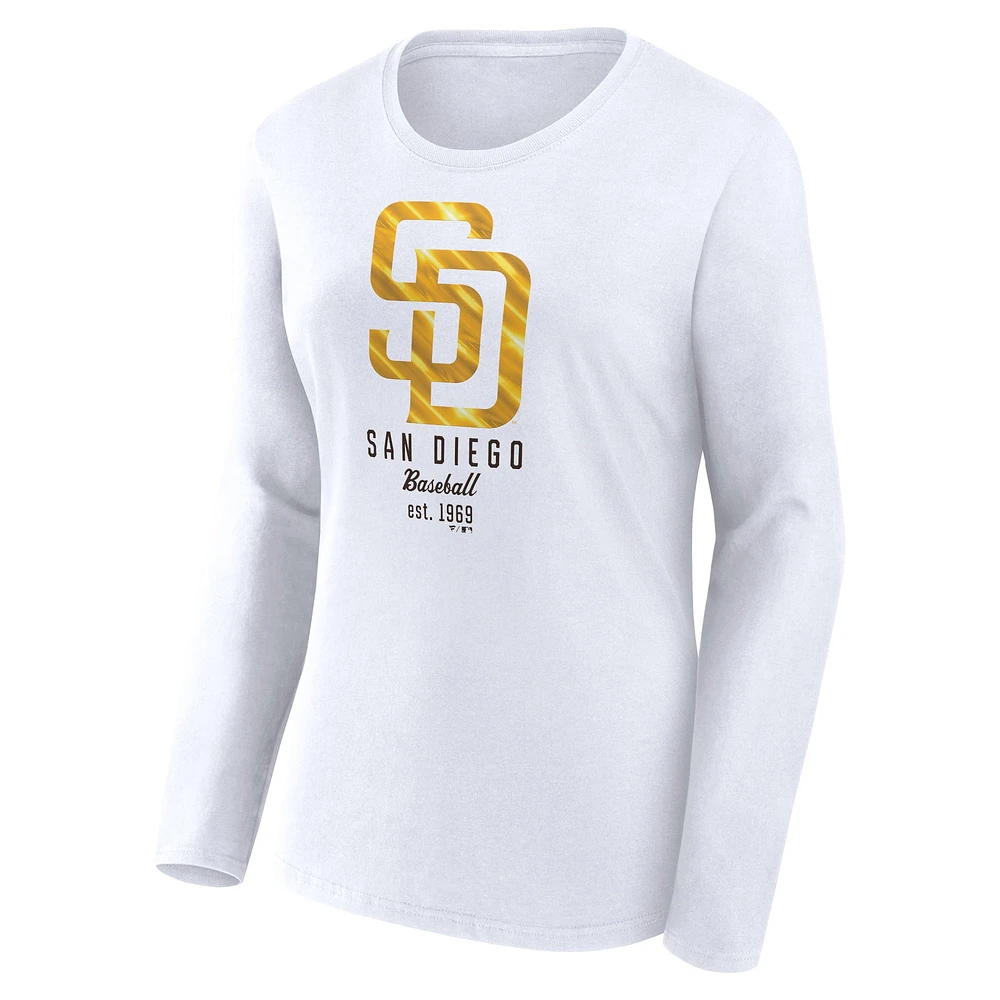 T-shirt léger à manches longues et coupe ajustée pour femme Fanatics White San Diego Padres