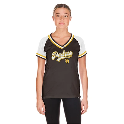 T-shirt à col en V raglan Gameday marron San Diego Padres New Era pour femme