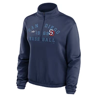 Sweat-shirt semi-court à demi-zip et ourlet bulle Nike bleu marine pour femmes des San Diego Padres Rewind Splice