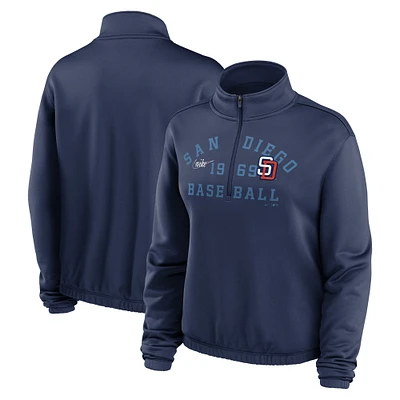 Sweat-shirt semi-court à demi-zip et ourlet bulle Nike bleu marine pour femmes des San Diego Padres Rewind Splice