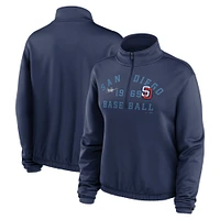 Sweat-shirt semi-court à demi-zip et ourlet bulle Nike bleu marine pour femmes des San Diego Padres Rewind Splice