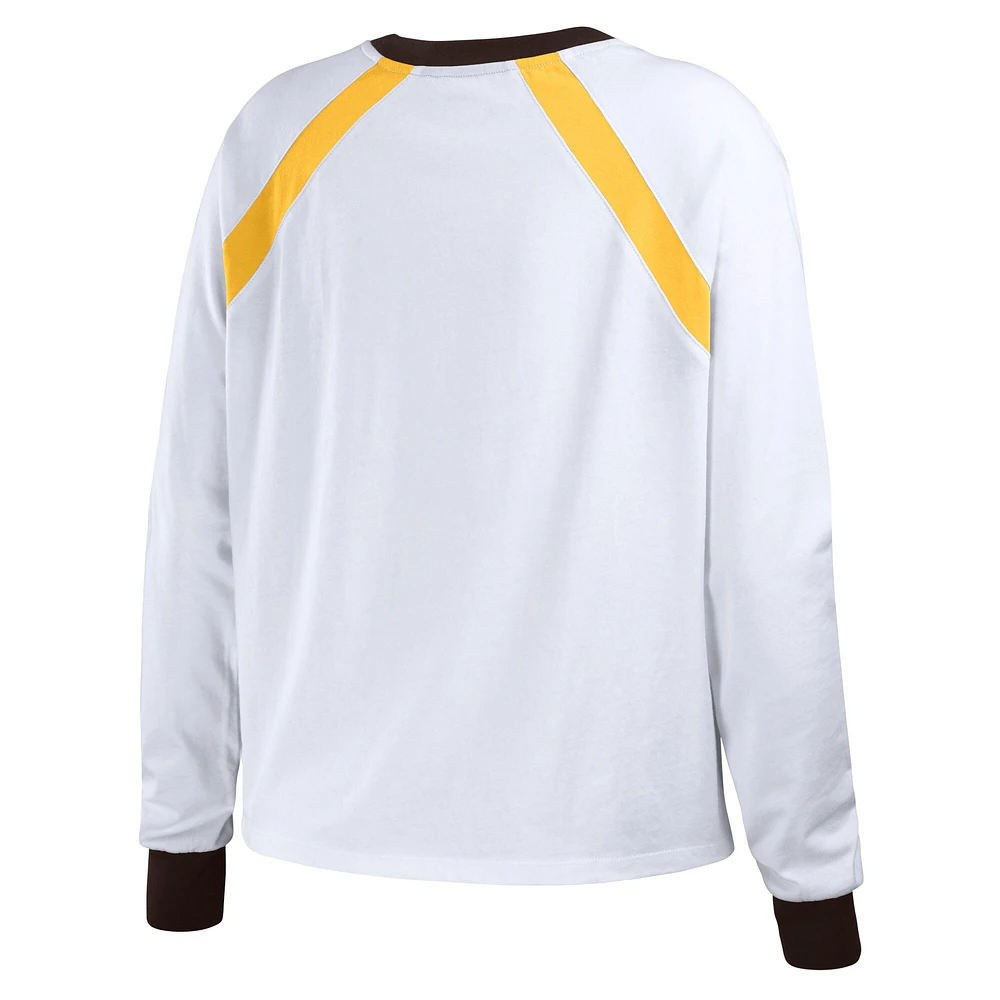 Women's WEAR by Erin Andrews White San Diego Padres Raglan Long Sleeve T-Shirt