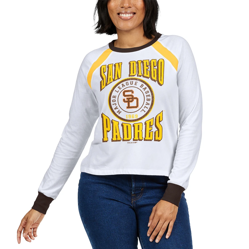 Women's WEAR by Erin Andrews White San Diego Padres Raglan Long Sleeve T-Shirt