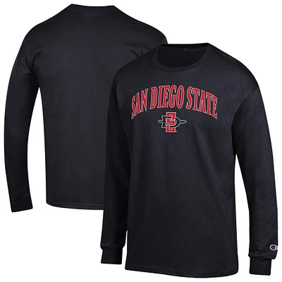 T-shirt à manches longues noir Champion San Diego State Aztecs avec logo Arch Over pour homme
