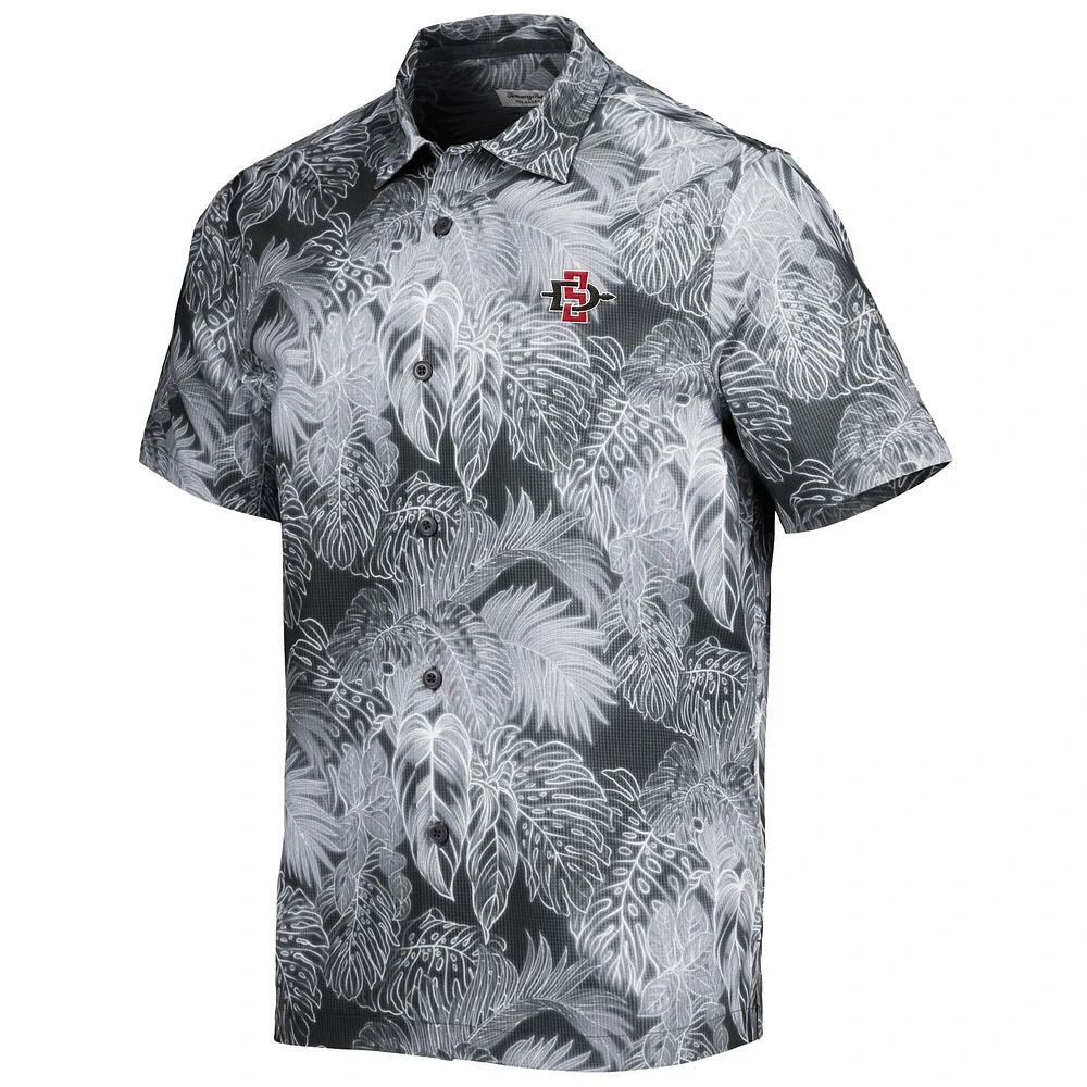 Chemise boutonnée Tommy Bahama pour homme noire San Diego State Aztecs Coast Luminescent Frond Camp IslandZone