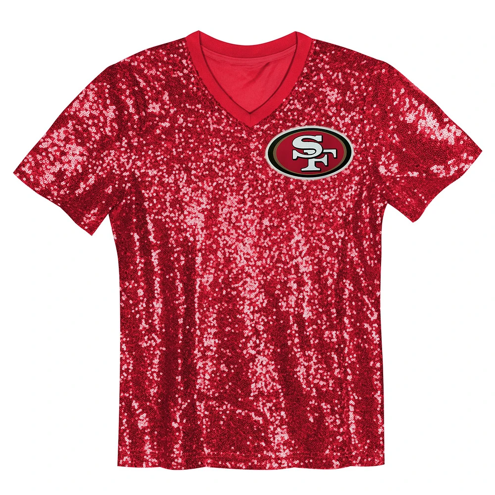 Maillot à col en V sequins pour jeunes filles Brock Purdy Scarlet San Francisco 49ers