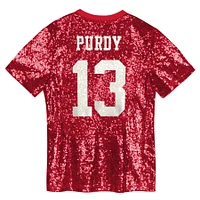 Maillot à col en V sequins pour jeunes filles Brock Purdy Scarlet San Francisco 49ers