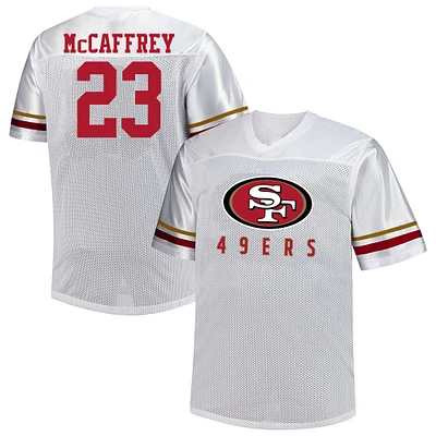 Maillot à col en V blanc Christian McCaffrey Fanatics pour homme des 49ers de San Francisco, grande taille