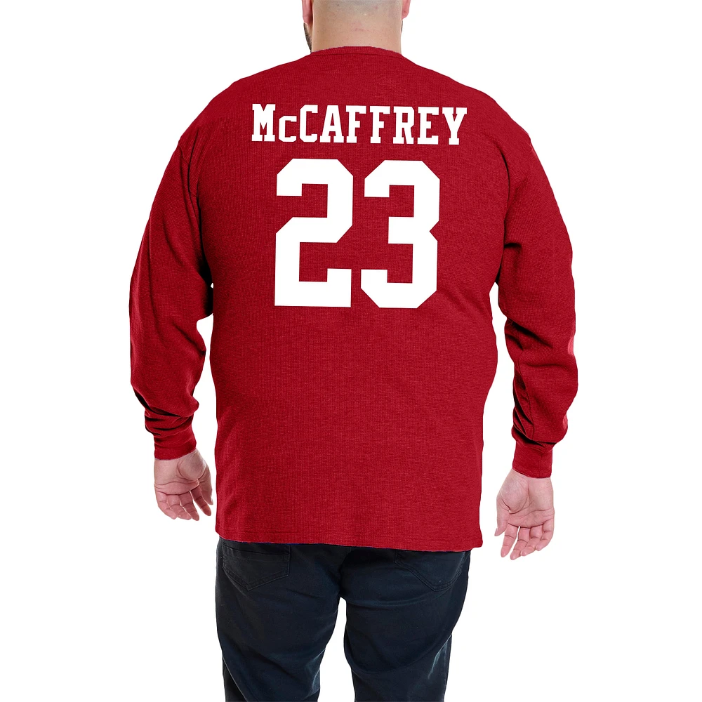 Men's Fanatics Christian McCaffrey Scarlet San Francisco 49ers Big & Tall Thermal Waffle Long Sleeve T-Shirt