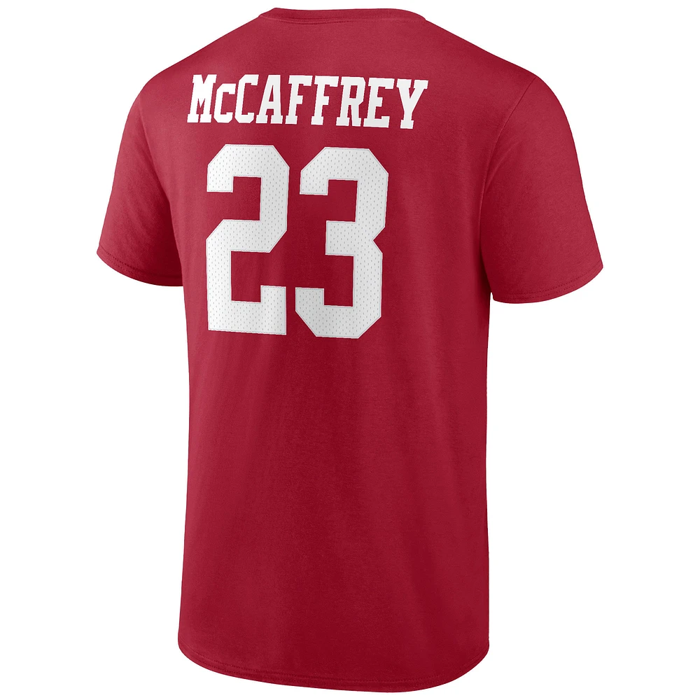 Men's Fanatics Christian McCaffrey Scarlet San Francisco 49ers Player Icon Name & Number T-Shirt