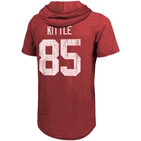 Men's Majestic Threads George Kittle Scarlet San Francisco 49ers Player Name & Number Tri-Blend Slim Fit Hoodie T-Shirt