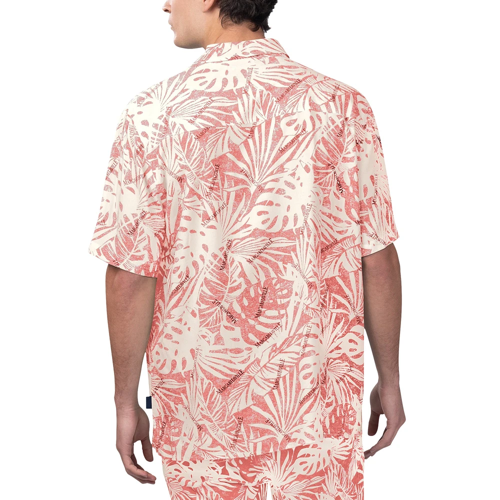 Men's Margaritaville Tan San Francisco 49ers Sand Washed Monstera Print Party Button-Up Shirt