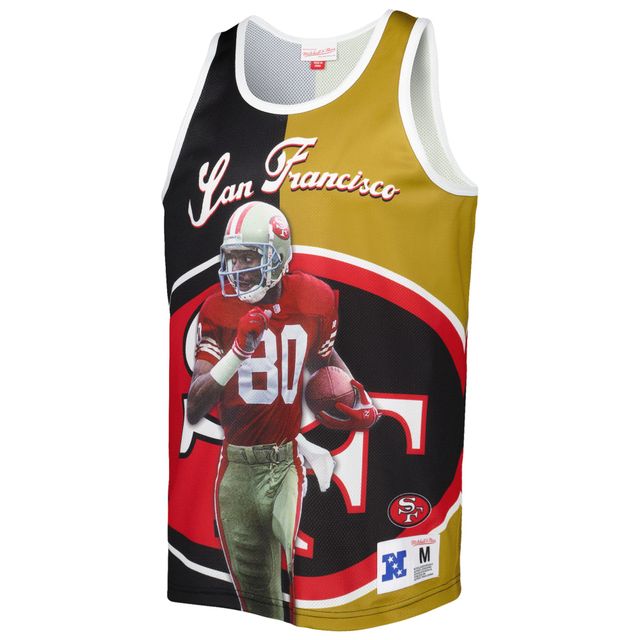 Débardeur pour homme Mitchell & Ness Jerry Rice Noir/Or San Francisco 49ers Retired Player Graphic