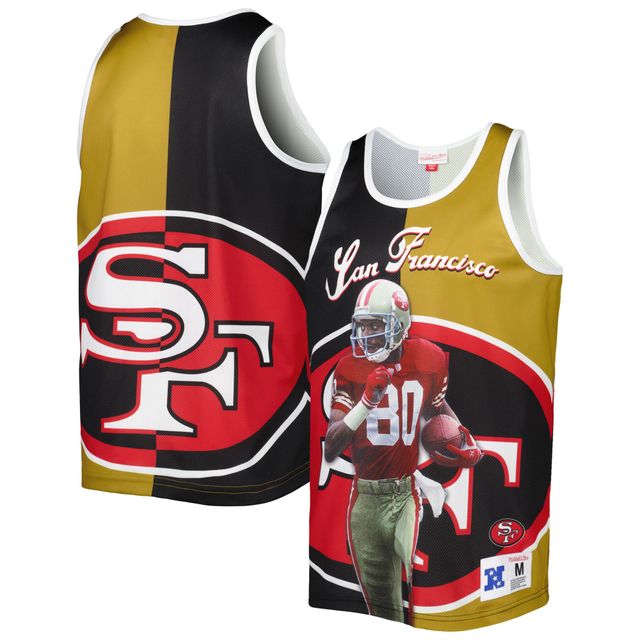 Débardeur pour homme Mitchell & Ness Jerry Rice Noir/Or San Francisco 49ers Retired Player Graphic
