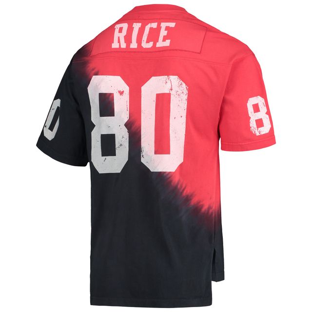 Mitchell & Ness Jerry Rice pour homme Noir/Rouge San Francisco 49ers Retired Player Name Number Diagonal Tie-Dye V-Neck T-Shirt