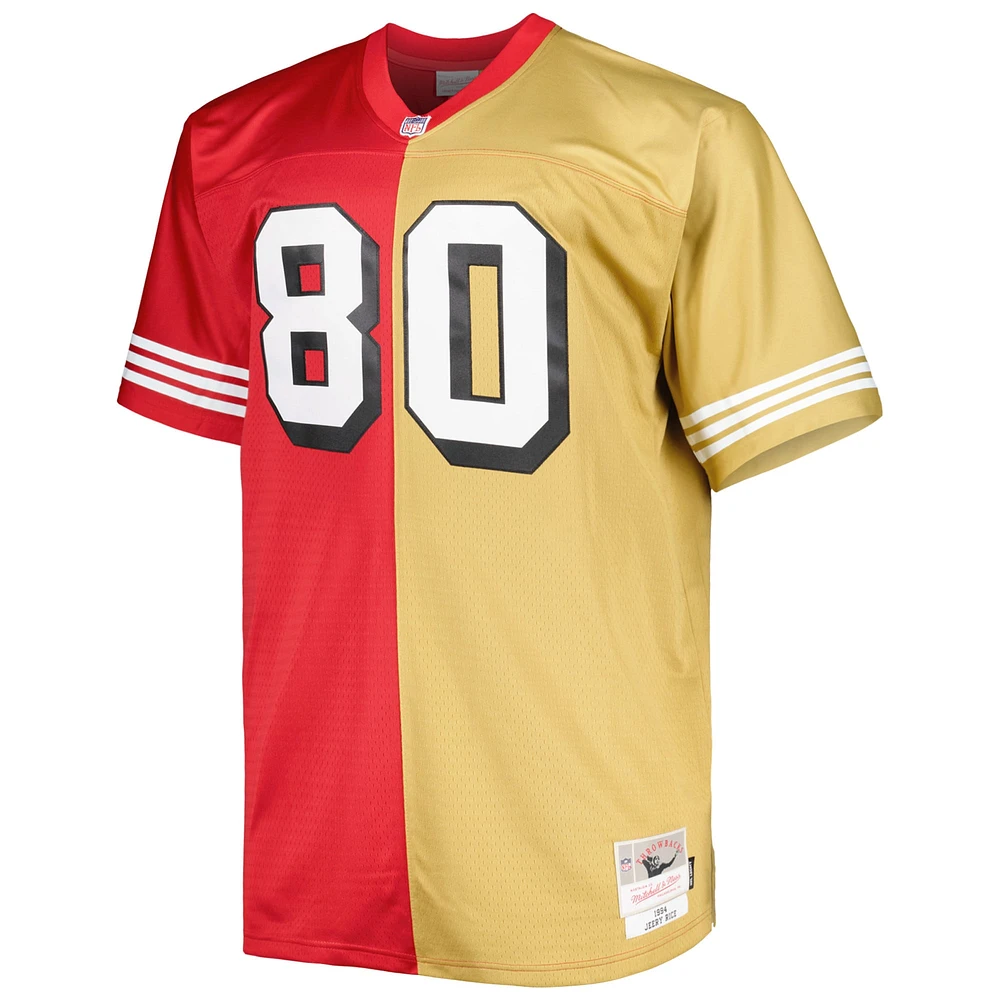 Men's Mitchell & Ness Jerry Rice Scarlet/Gold San Francisco 49ers Big Tall Split Legacy Retired Player Replica Jersey