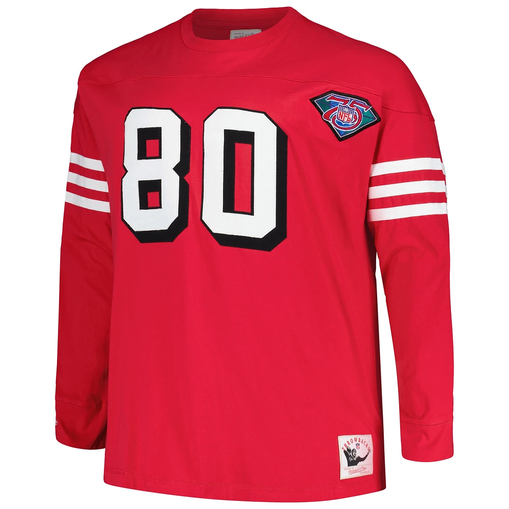 Men's Mitchell & Ness Jerry Rice Scarlet San Francisco 49ers Big Tall Cut Sew Player Name Number Long Sleeve T-Shirt