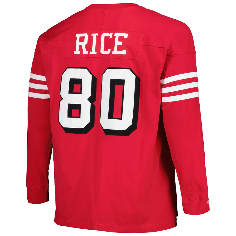 Men's Mitchell & Ness Jerry Rice Scarlet San Francisco 49ers Big Tall Cut Sew Player Name Number Long Sleeve T-Shirt