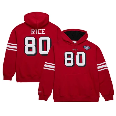 Sweat à capuche pour homme Mitchell & Ness Jerry Rice Scarlet avec nom et numéro de joueur retraité des 49ers San Francisco