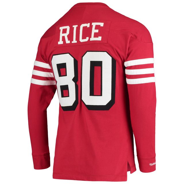 Mitchell & Ness Jerry Rice Scarlet San Francisco 49ers Throwback Nom et numéro du joueur retraité Haut à manches longues