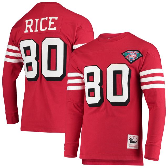 Mitchell & Ness Jerry Rice Scarlet San Francisco 49ers Throwback Nom et numéro du joueur retraité Haut à manches longues