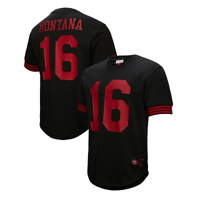 Mitchell & Ness Joe Montana noir San Francisco 49ers nom et numéro du joueur retraité haut en maille pour hommes