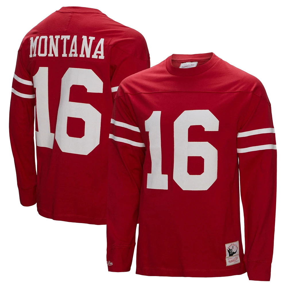 Haut à manches longues pour homme Mitchell & Ness Joe Montana Scarlet San Francisco 49ers Throwback Retired Player Name Number