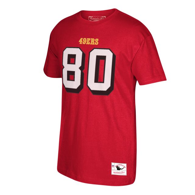 T-shirt pour homme Mitchell & Ness San Francisco 49ers Jerry Rice Scarlet, joueur retraité, nom et numéro